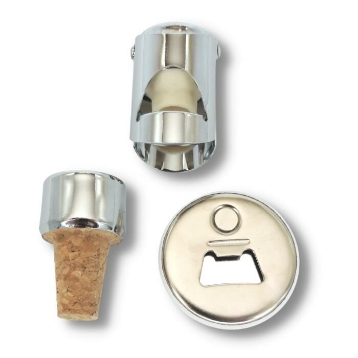 le trio breton de bouchons à champagne et à vin et décapsuleur côté