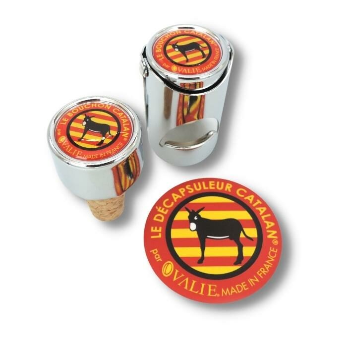 trio de bouchons à champagne et à vin catalan avec décapsuleur