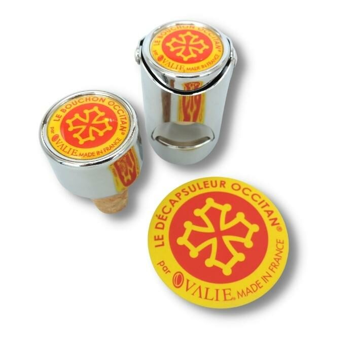 trio de bouchons à champagne et à vin occitan avec décapsuleur