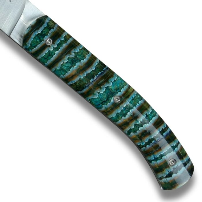 Couteau de poche avec manche en molaire de mammouth vert eden park
