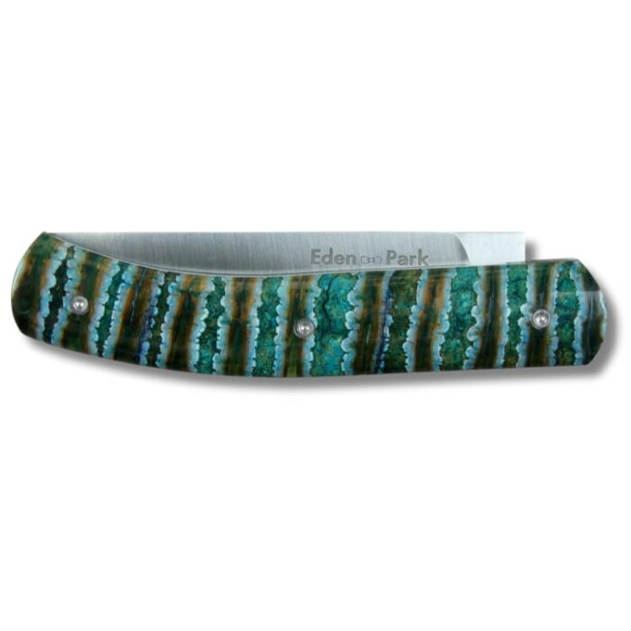 Couteau molaire de mammouth manche vert plié